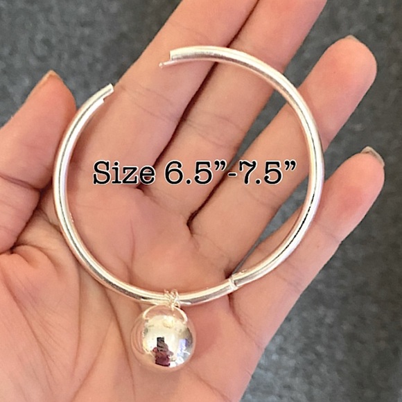Drop Ball Sterling Silver Bangle Bracelet Ball Charm - Picture 4 of 15